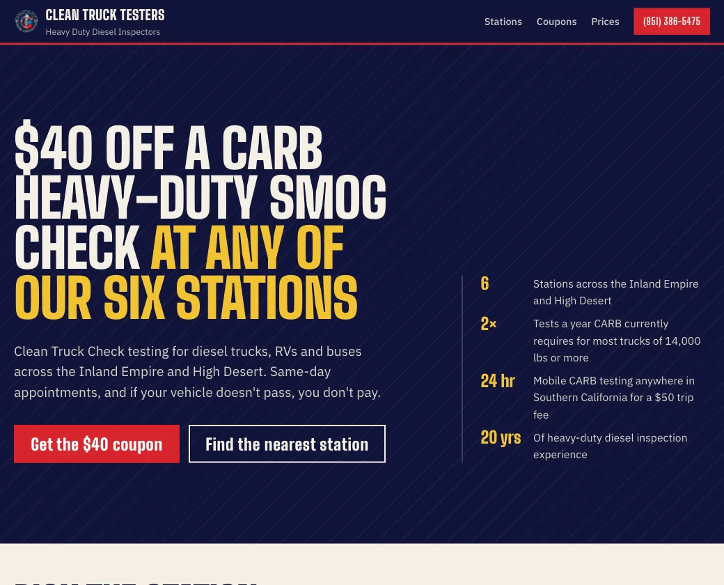 Clean Truck Testers website preview