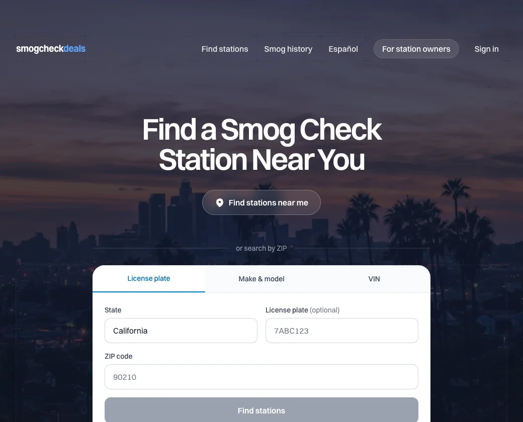 Smog Check Deals website preview