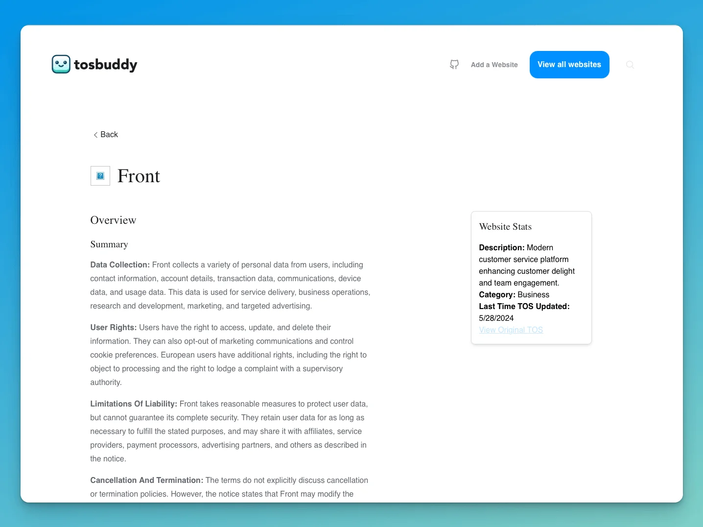 ToS Buddy analyzing privacy policy