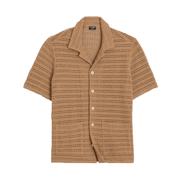 Open-Knit Guayabera Polo Shirt - Desert Beige