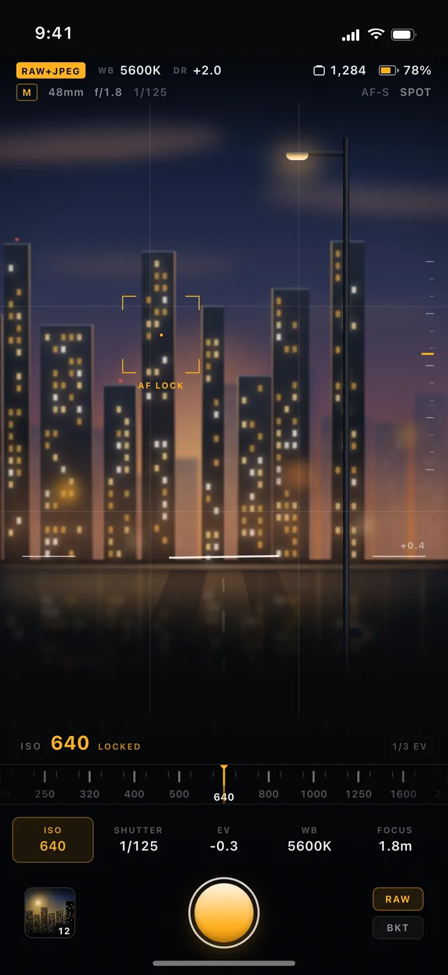 Raw Kerner viewfinder capture, a night city drawn in CSS