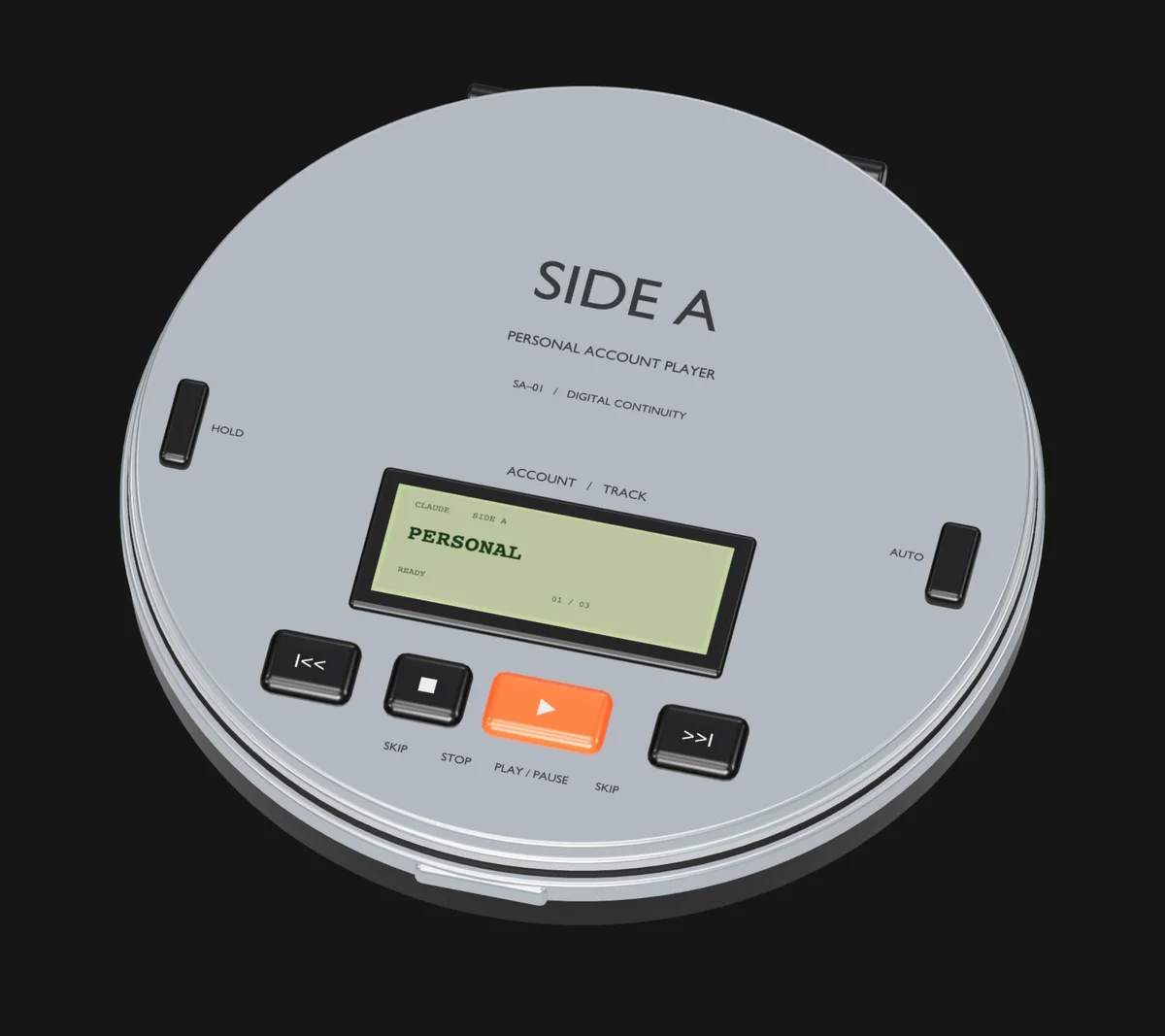 The closed player, LCD reading PERSONAL, READY.