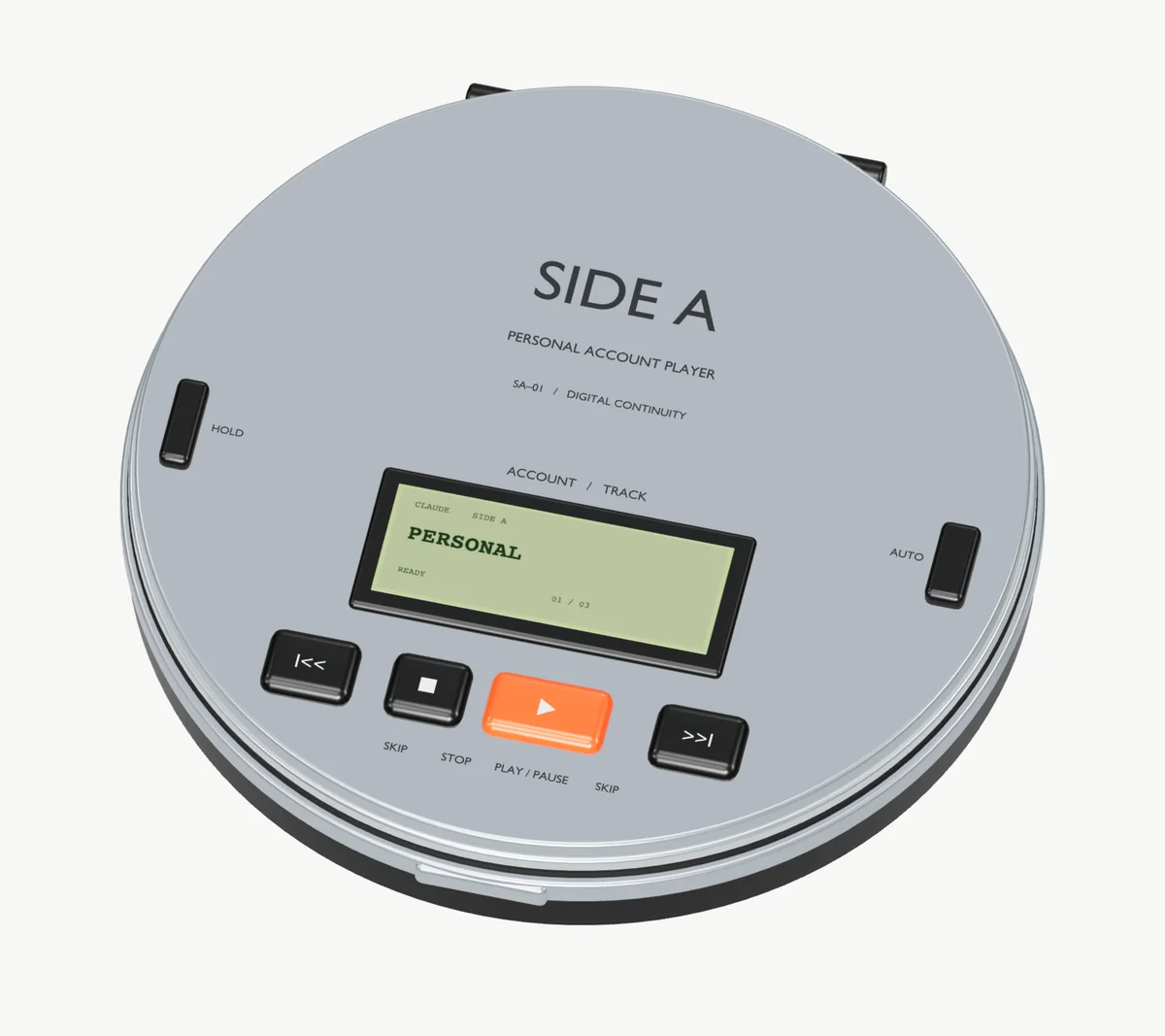 The closed player, LCD reading PERSONAL, READY.