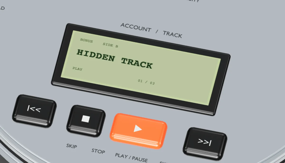 The same LCD reading BONUS, SIDE B, HIDDEN TRACK.
