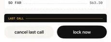 iPhone last call after the design loop: a black LAST CALL bar above 'cancel last call' and 'lock now'