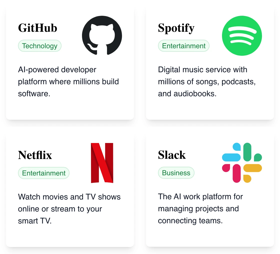 logos from svgl.app, stored on each row