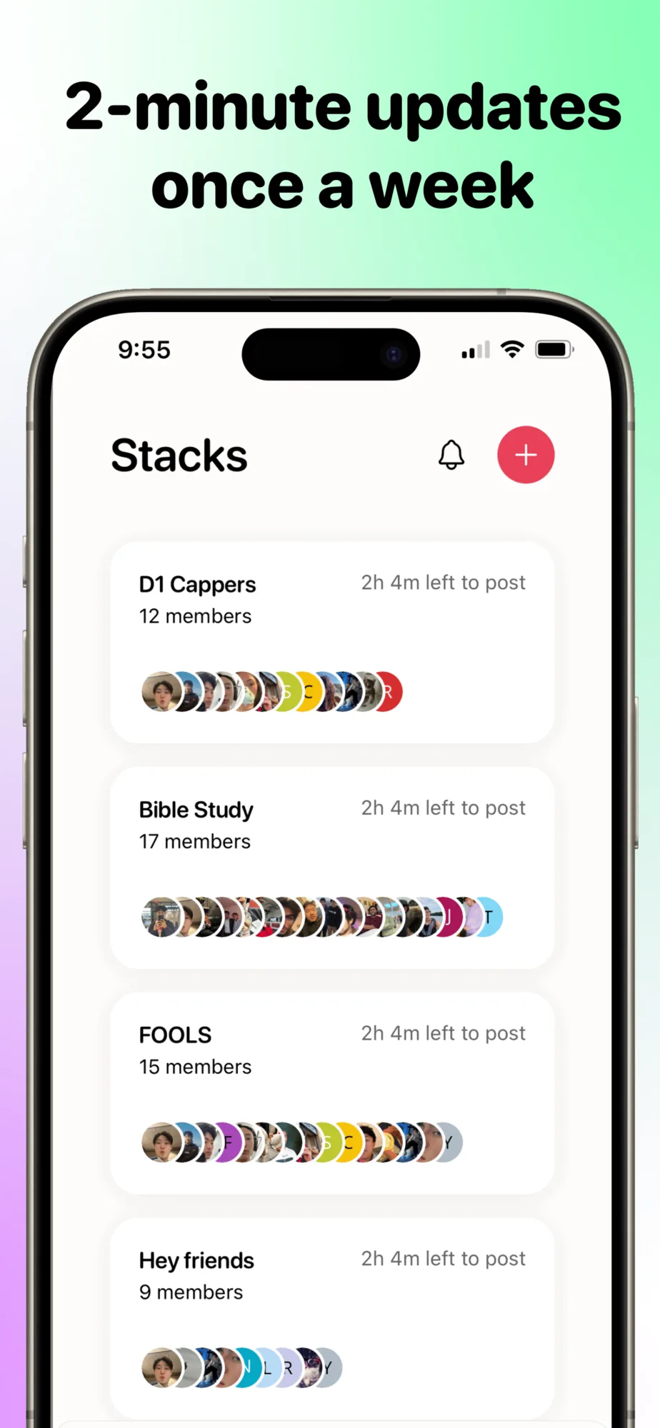 App Store screenshot: the Stacks list under the headline 2-minute updates once a week