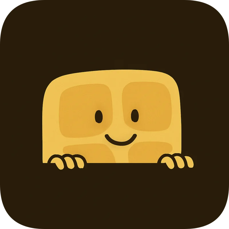 Logo four: a smiling waffle peeking over the bottom edge, holding on with both hands